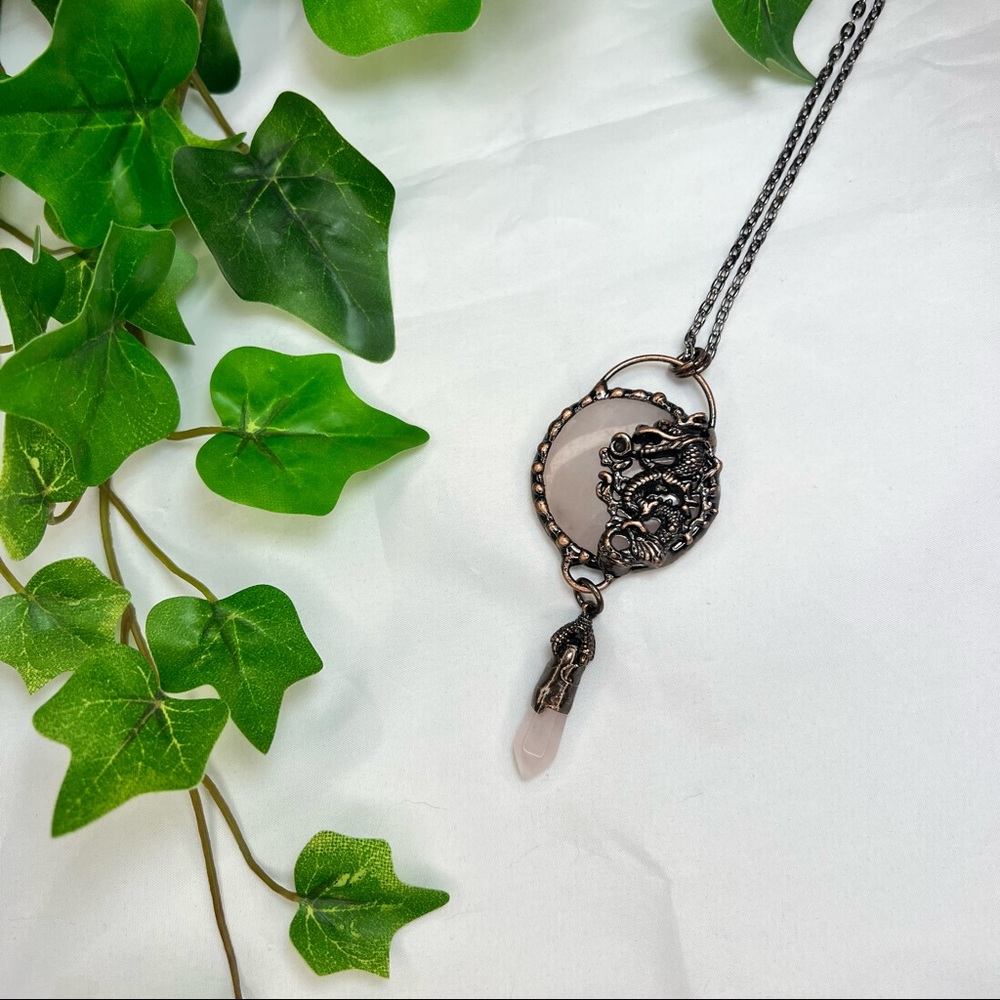 Dragon Rose Quartz Crystal Necklace: LOVE & PROTECTION